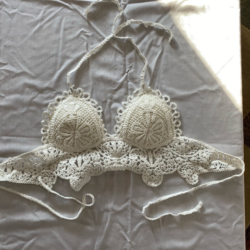 White crochet halter top